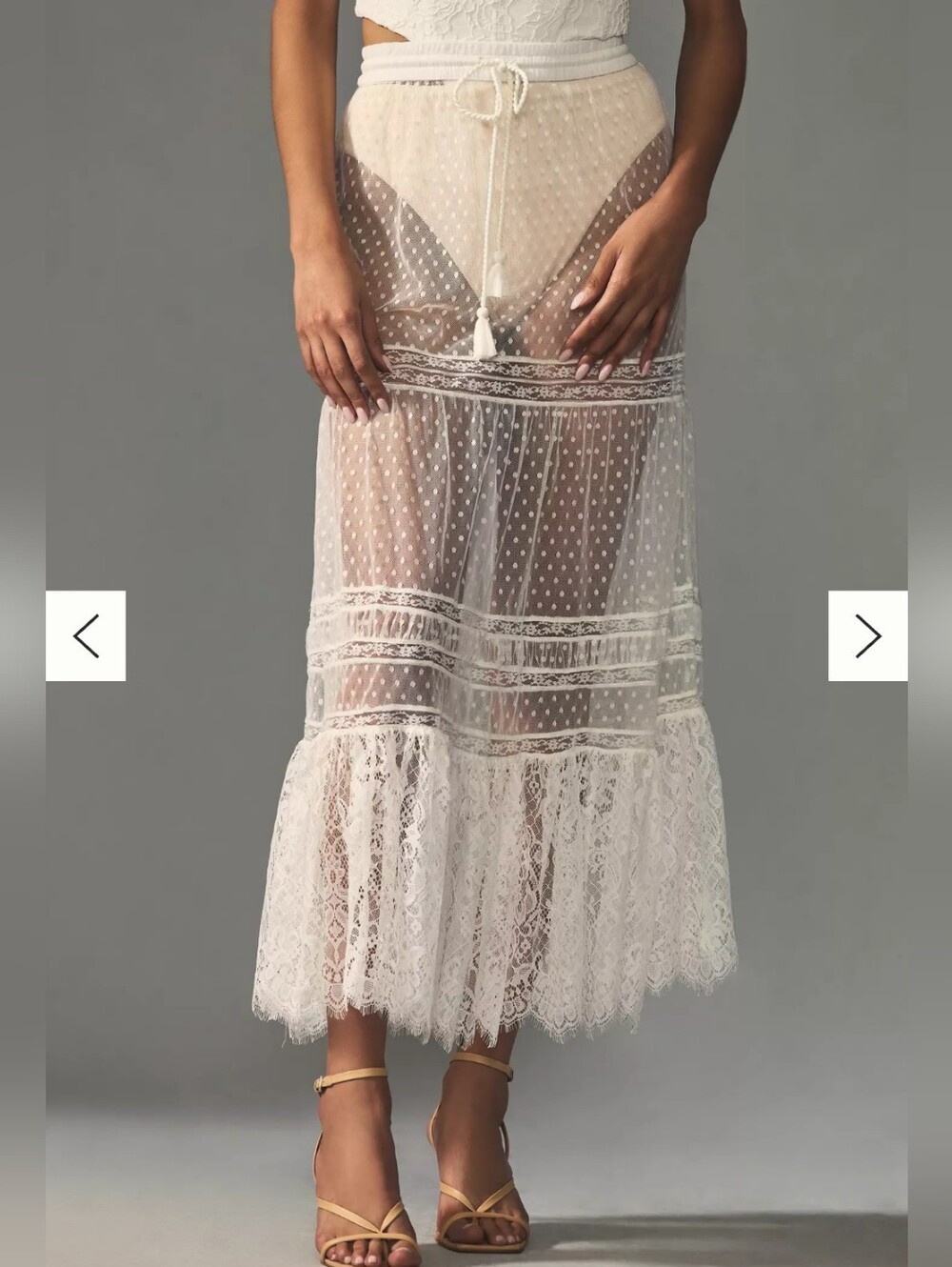 Anthropologie Ivory White Sheer Lace Maxi Skirt